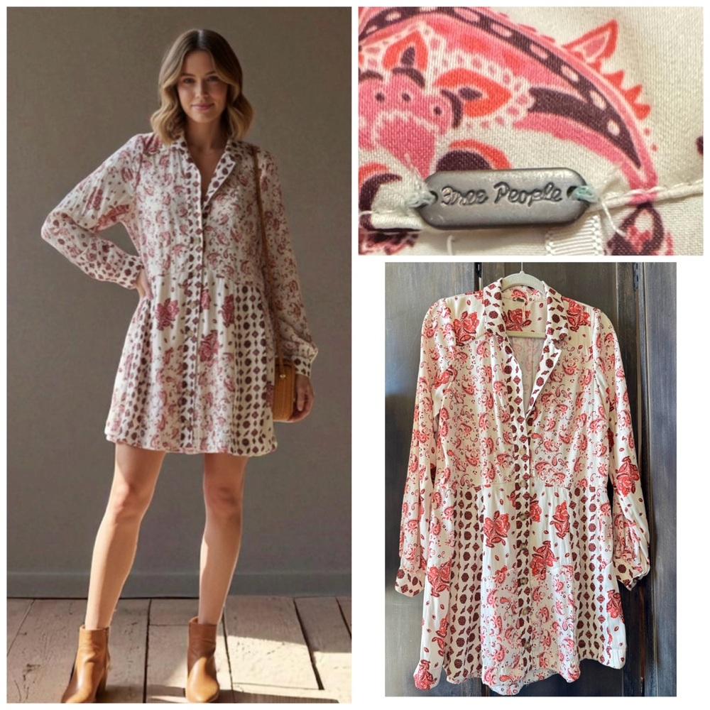 Free People Sylvie Mini Dress Ivory Combo Tunic Medium